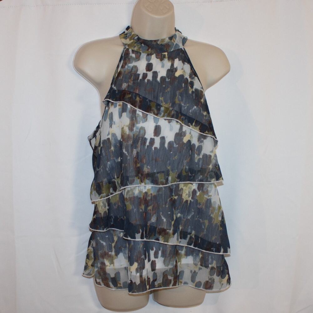 Byer Calif. B Wear Sleeveless Gray Ruffle Necktie Blouse Top Women's XL